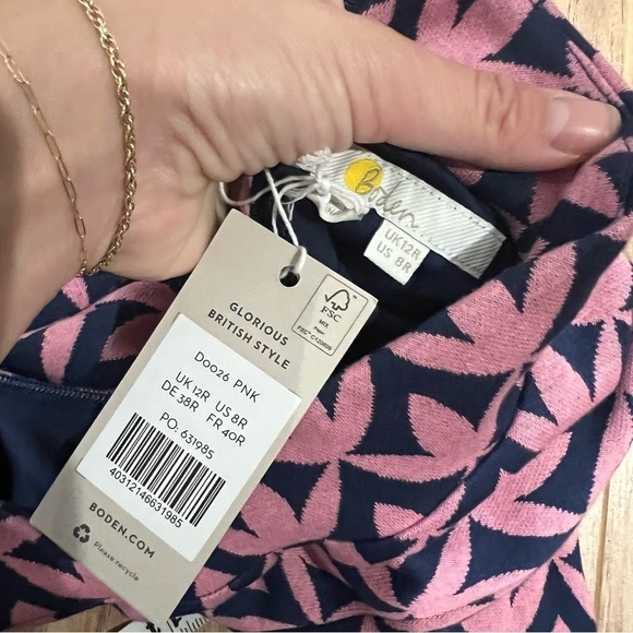 NWT Boden High Neck Jacquard Dress Dust Cloud Pink, Petal Geo - Picture 9 of 9